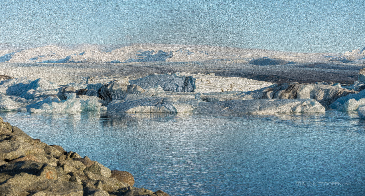 冰块冰川湖泊风景画
