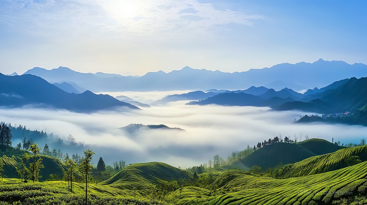 风景山脉宁静群山山峰唯美高山天空意境