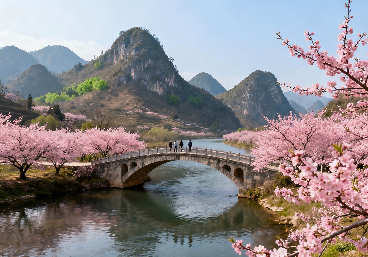 唯美春天春意天空意境河流风景山峰
