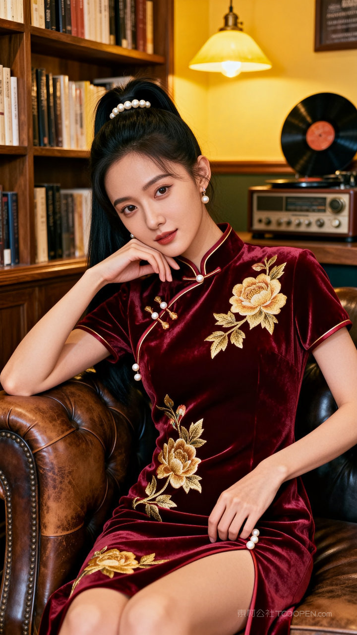 模特国风美女长腿女性性感旗袍气质