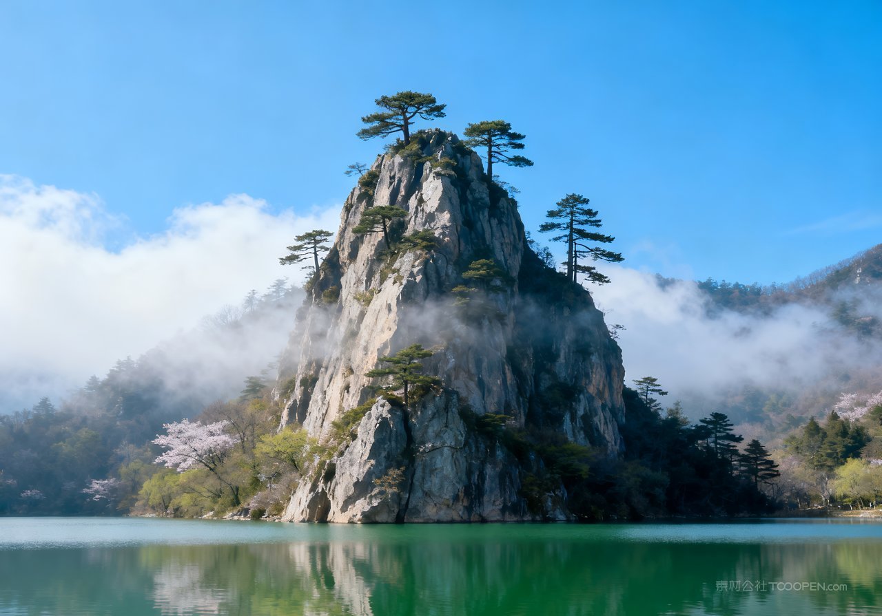 春意山峰河流春天风景唯美意境天空