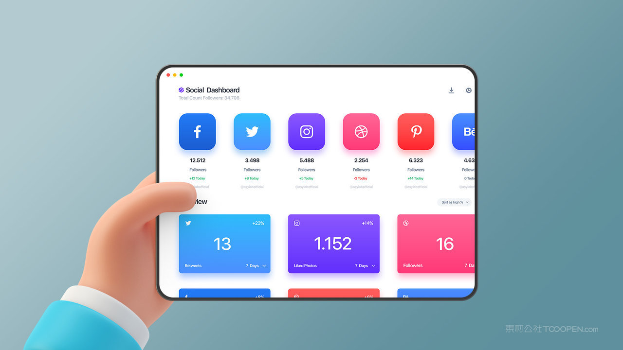 c4d立体卡通手持横屏平板青色样机