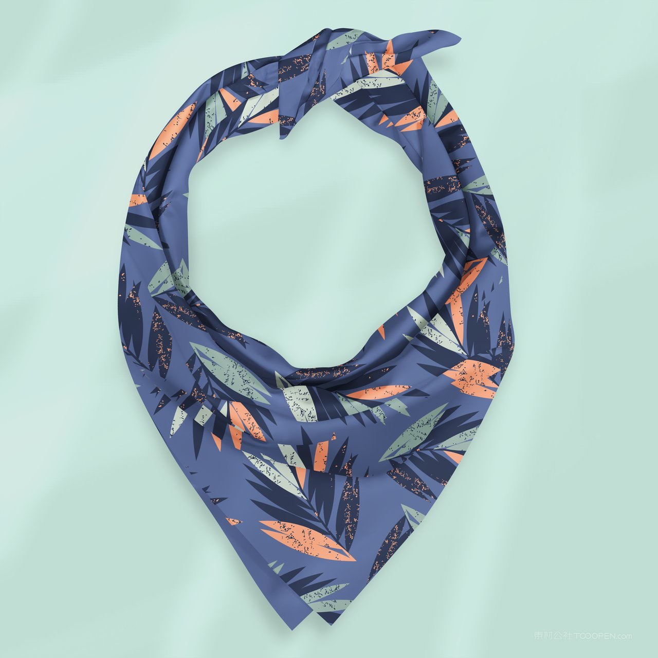 印花丝巾围巾蓝色羽毛方巾丝巾丝绸织物样机 (5)