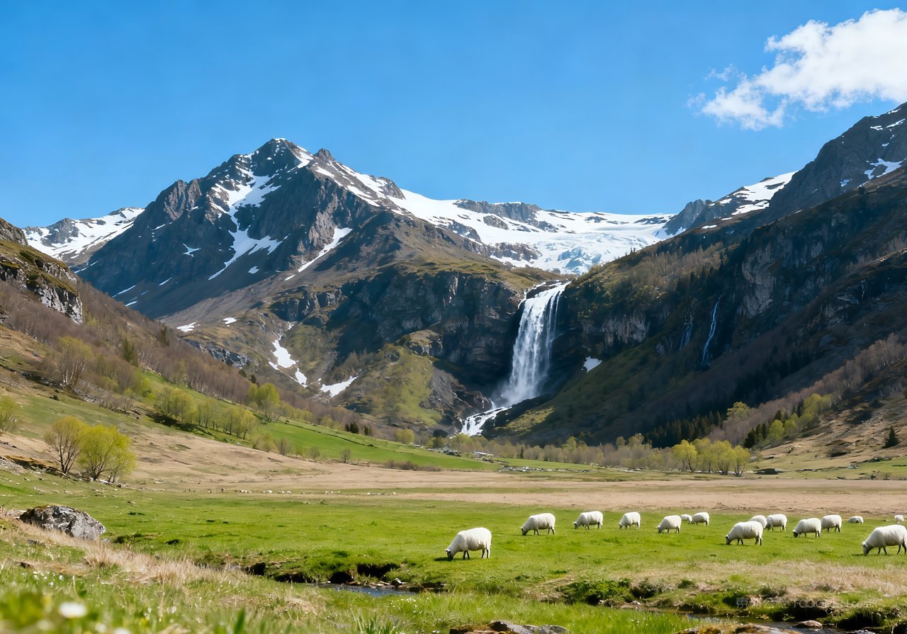 春意风景山峰天空唯美春天河流意境