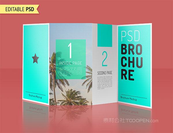 玫红色背景四折页样机