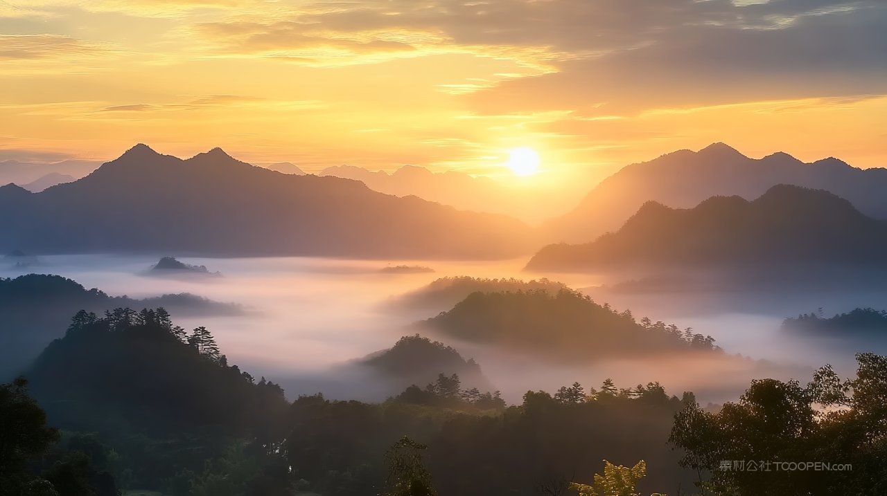 高山群山意境唯美宁静天空风景山峰