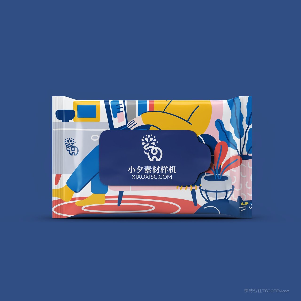蓝色卡通湿纸巾包装设计 品牌vi展示贴图一键样机