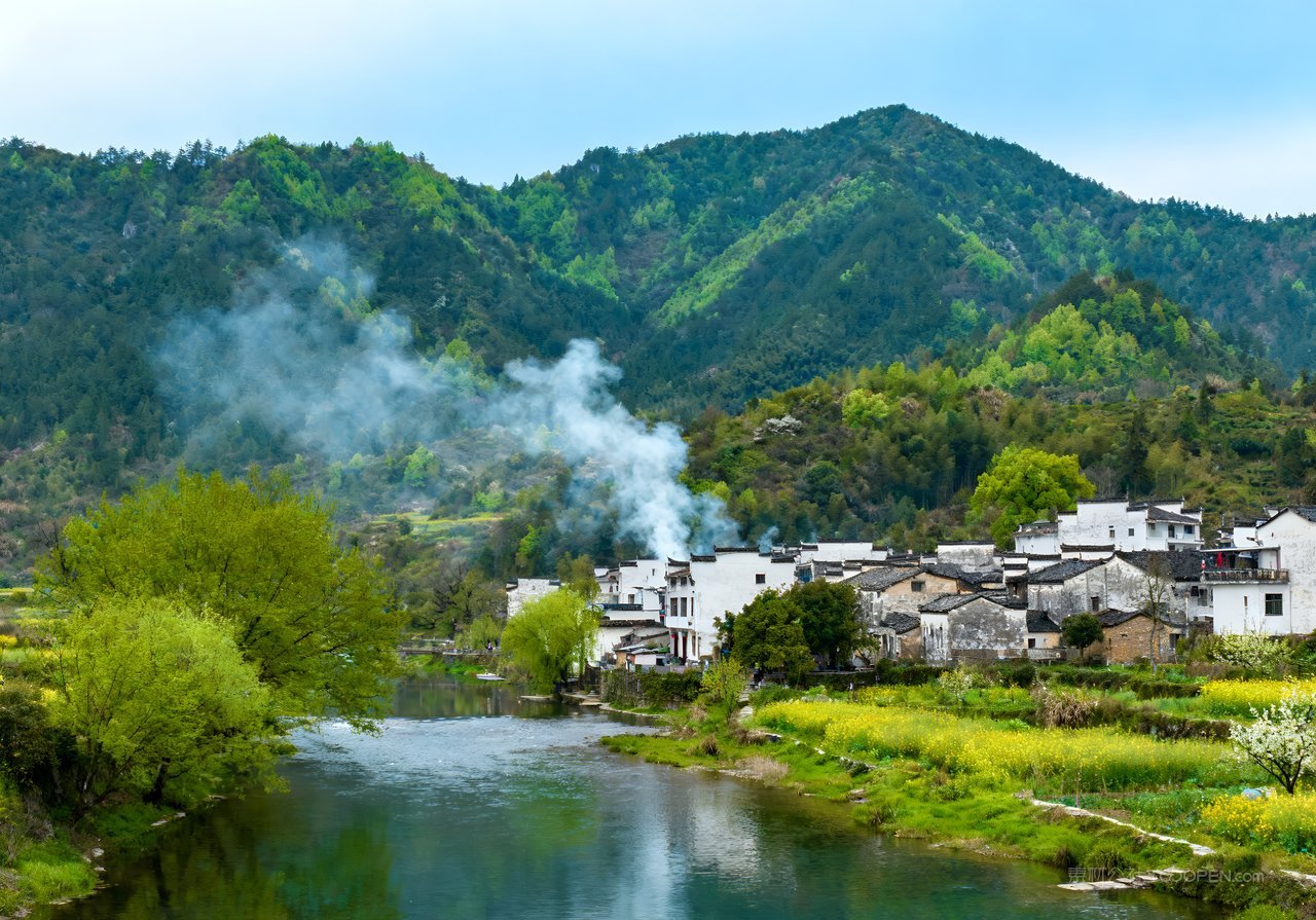 山峰意境风景天空春意河流春天唯美自然