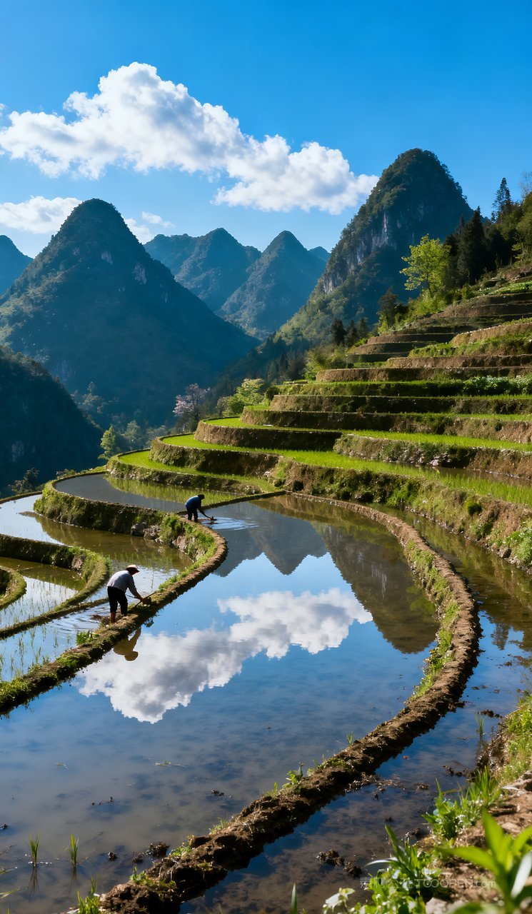 风景山水春天河流自然山峰唯美意境天空