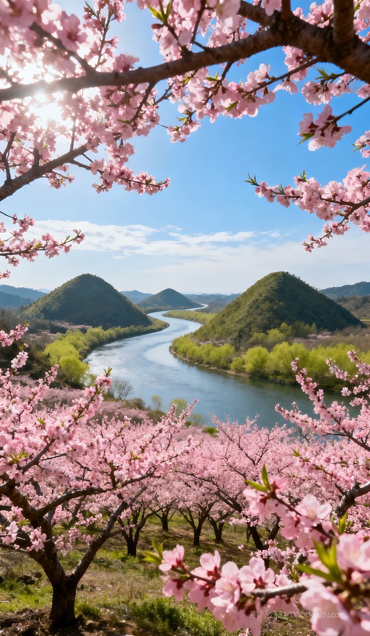 山水河流春天风景天空山峰自然唯美春季