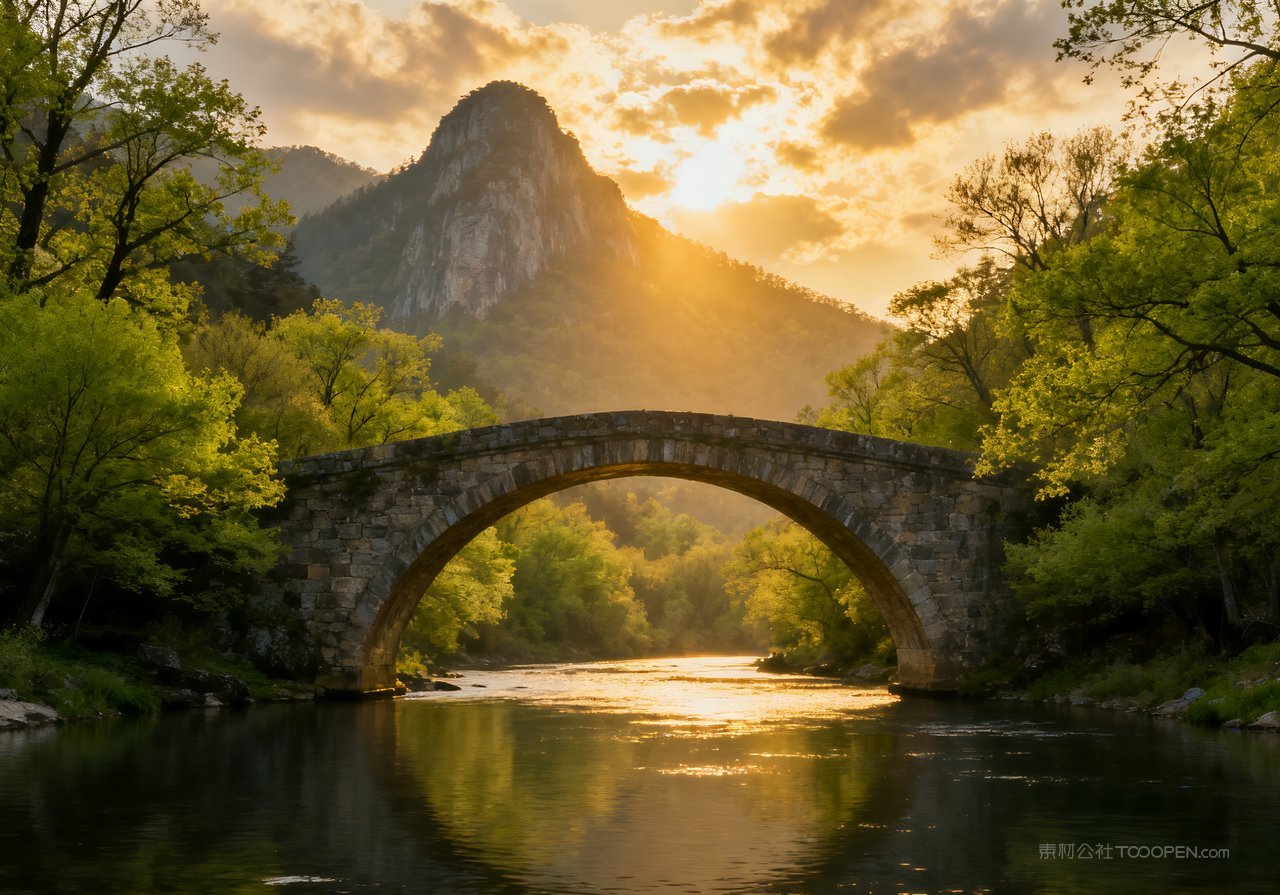 春季唯美山水意境山峰风景河流天空