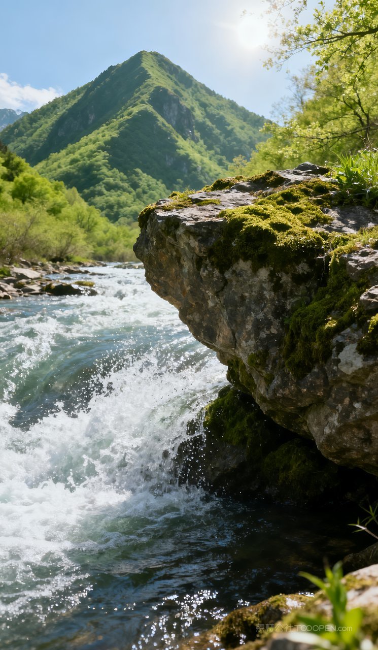 唯美天空风景山水春天河流春季山峰自然