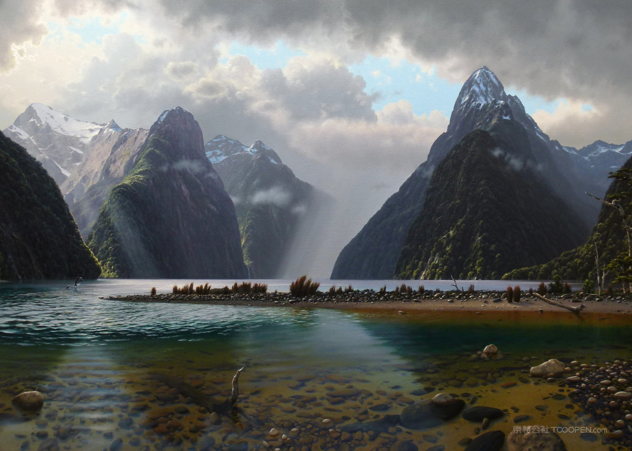 高山巍峨山脉风景画图片