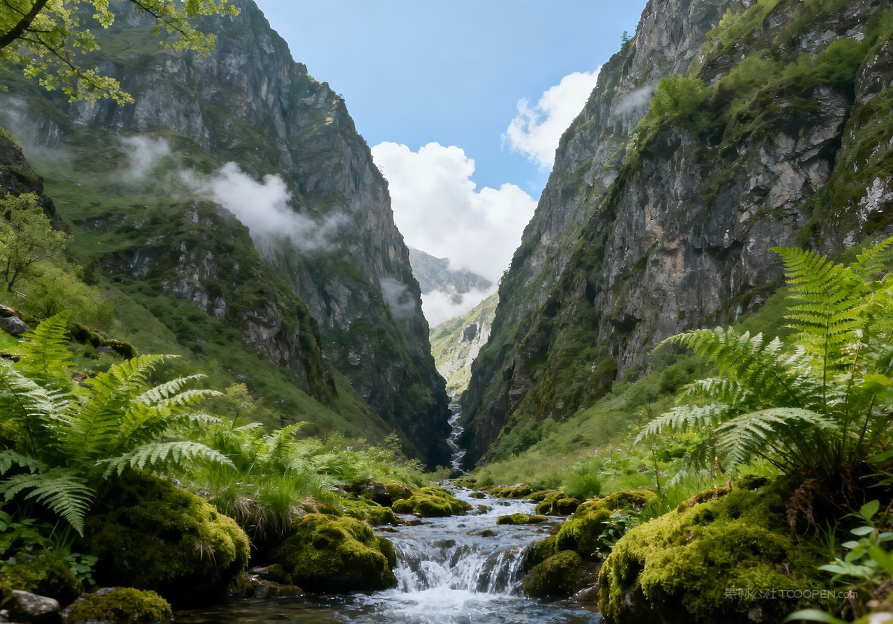 天空意境山峰自然风景春天春意河流