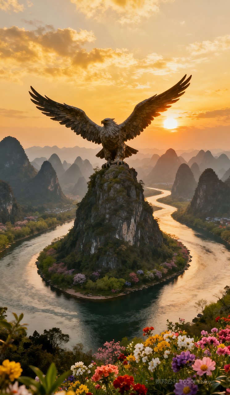 自然春天景色春季天空山峰风景山水唯美河流