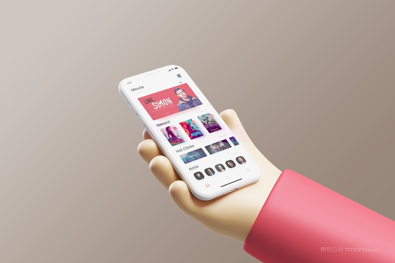 c4d立体卡通手持手机粉色样机