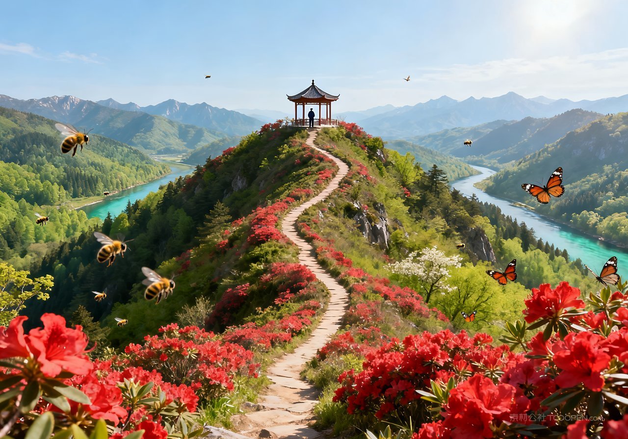 春天河流风景唯美山峰天空意境春意