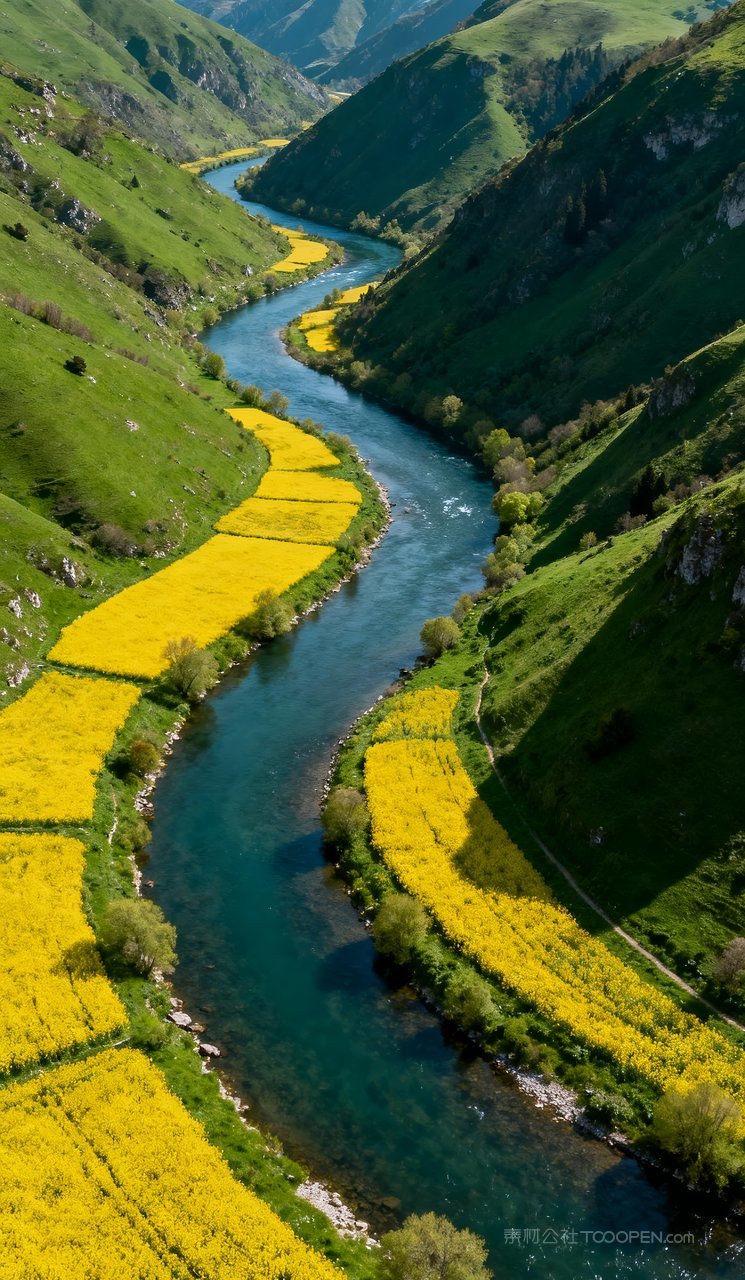 山水天空风景河流春季山峰自然春天唯美