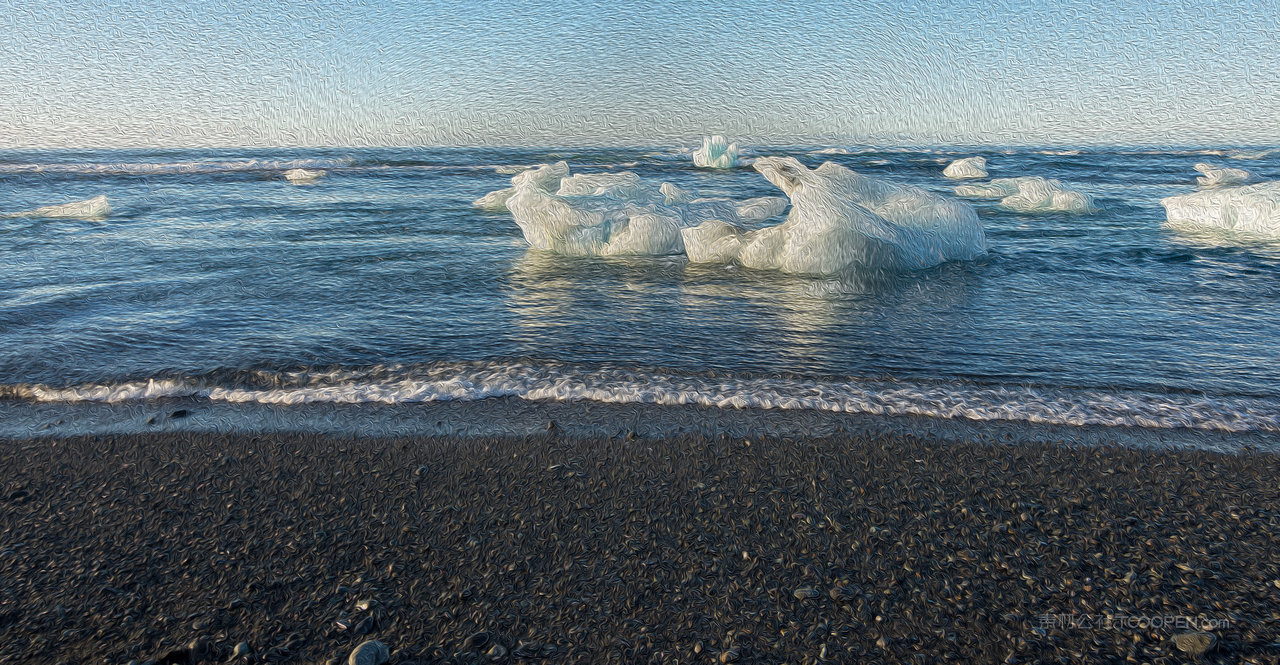 冰块冰川湖泊风景画图片