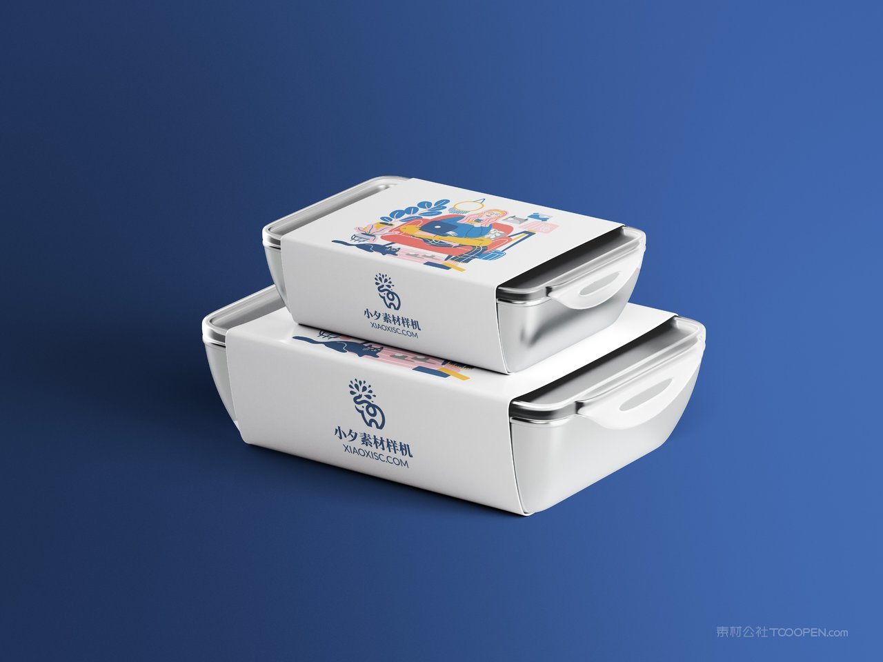 便当快餐盒蓝色品牌vi展示贴图一键样机