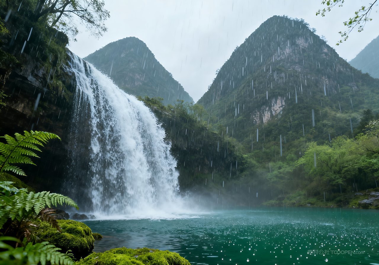 河流自然春天意境风景天空春意山峰