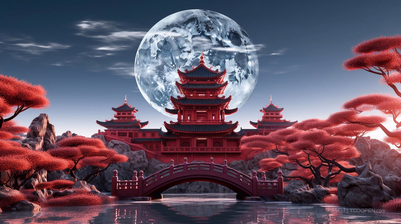 唯美中国风山水画背景图片