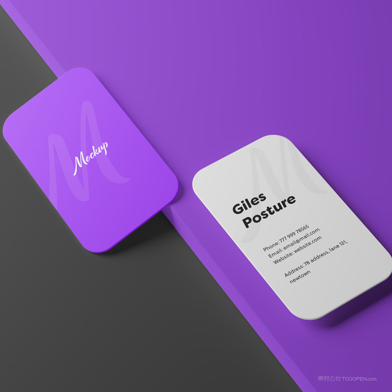 紫色极简名片正反面贴图样机