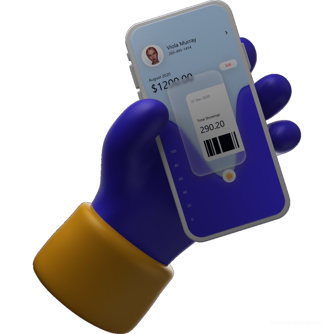 c4d立体卡通手持苹果手机黑色样机