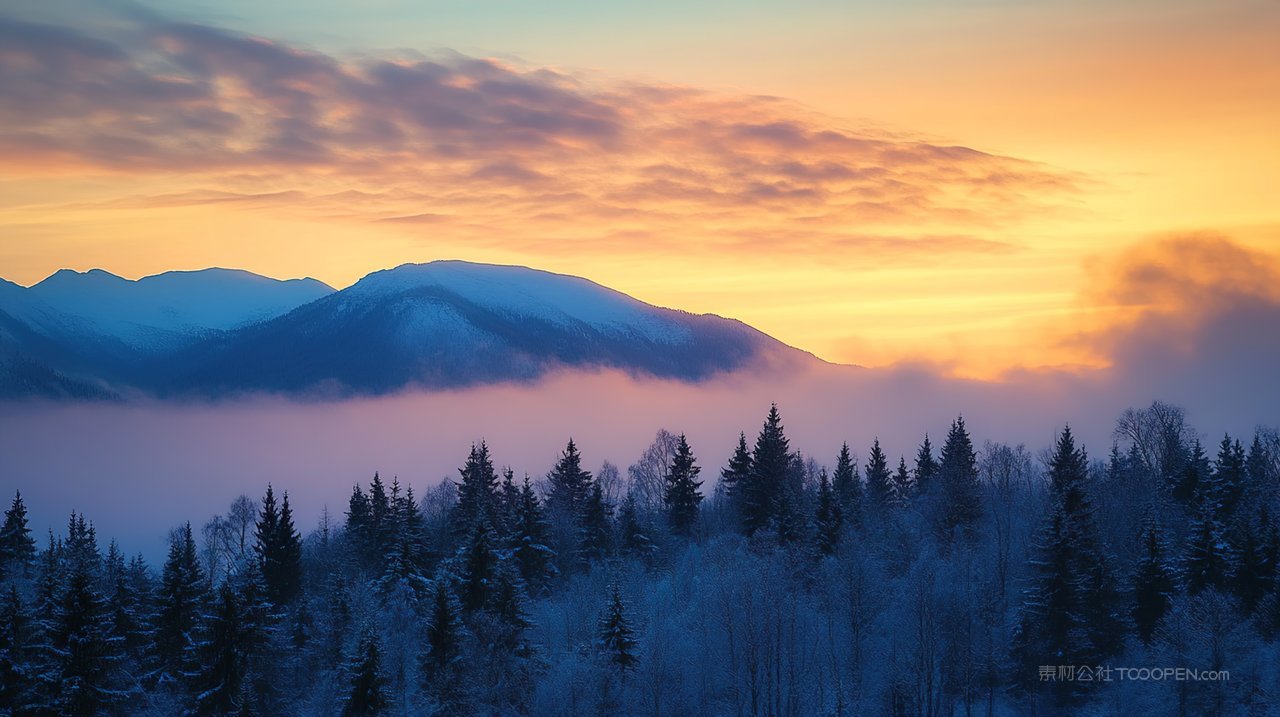 自然唯美山峰风景景色宁静景观群山山脉天空