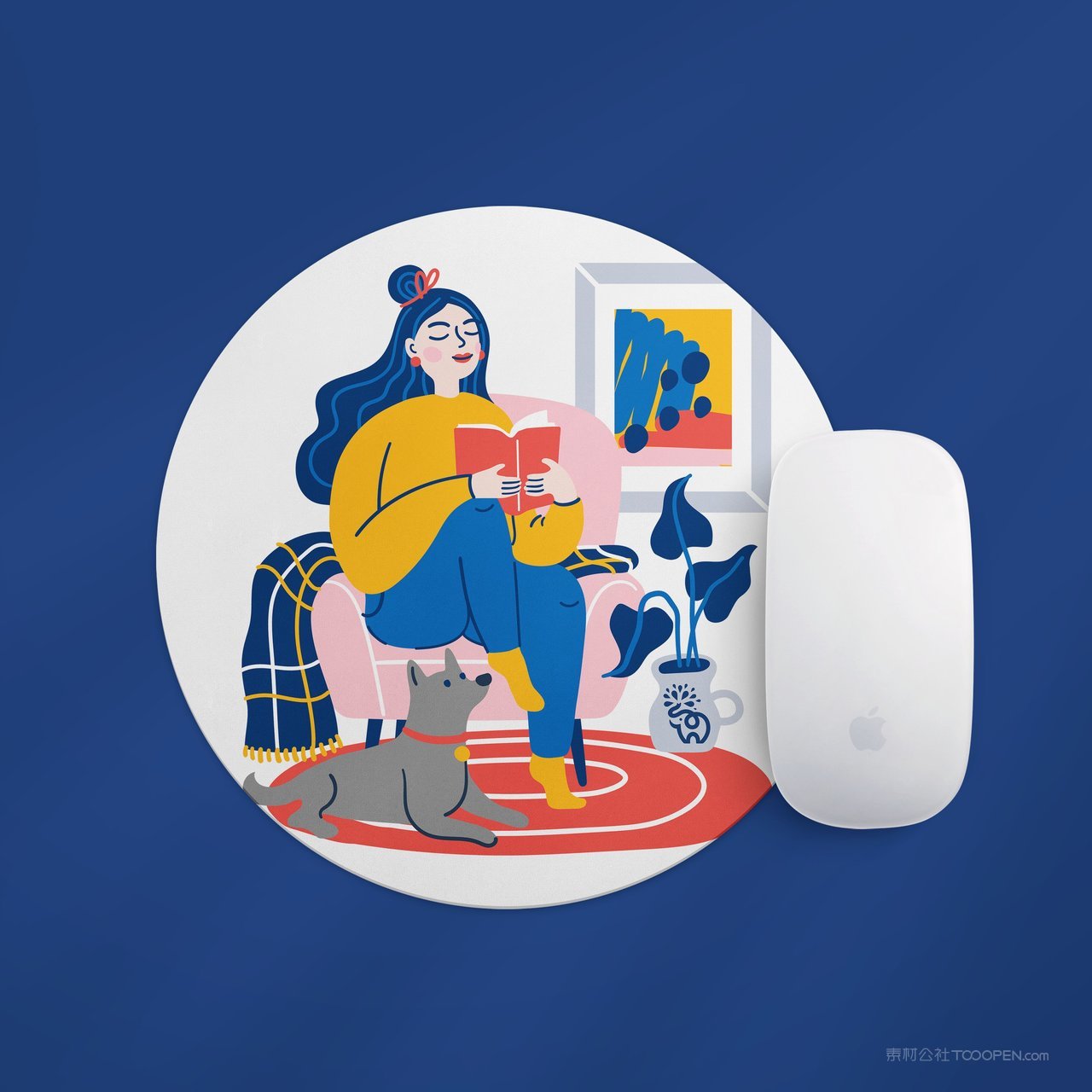 圆形鼠标垫蓝色品牌vi展示贴图一键样机