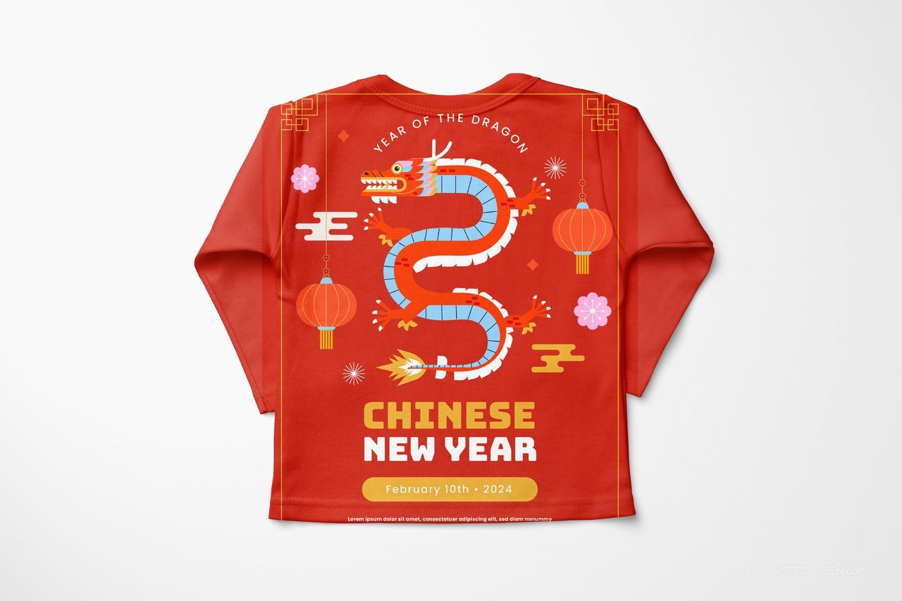 【1387期】2024龙年中国红长袖t恤图案印花服装样机 (1)