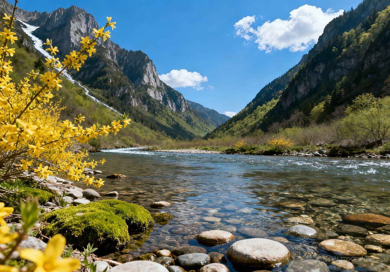 山峰意境河流山水春天天空风景唯美