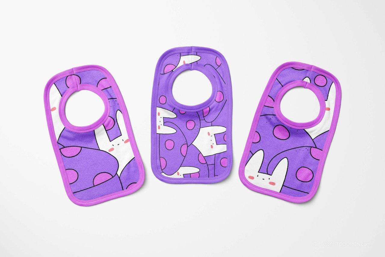 【1387期】紫色小白兔印花图案婴儿口水巾手帕样机 (4)