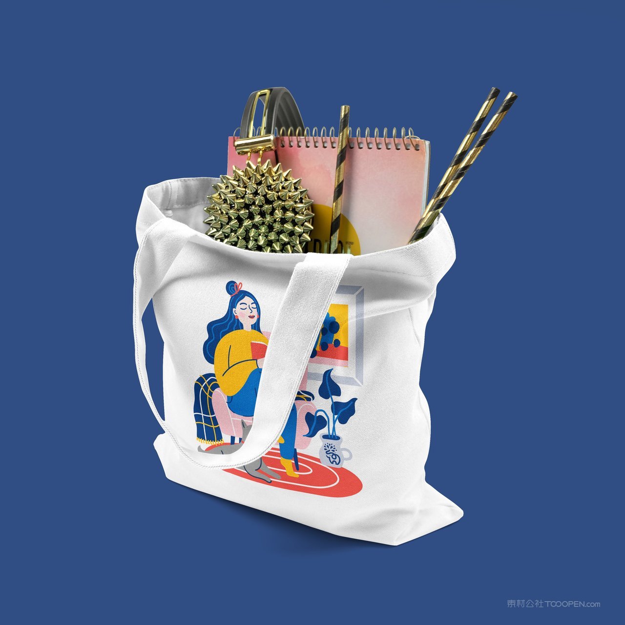 生活随身帆布手提袋蓝色品牌vi展示贴图一键样机 (65)