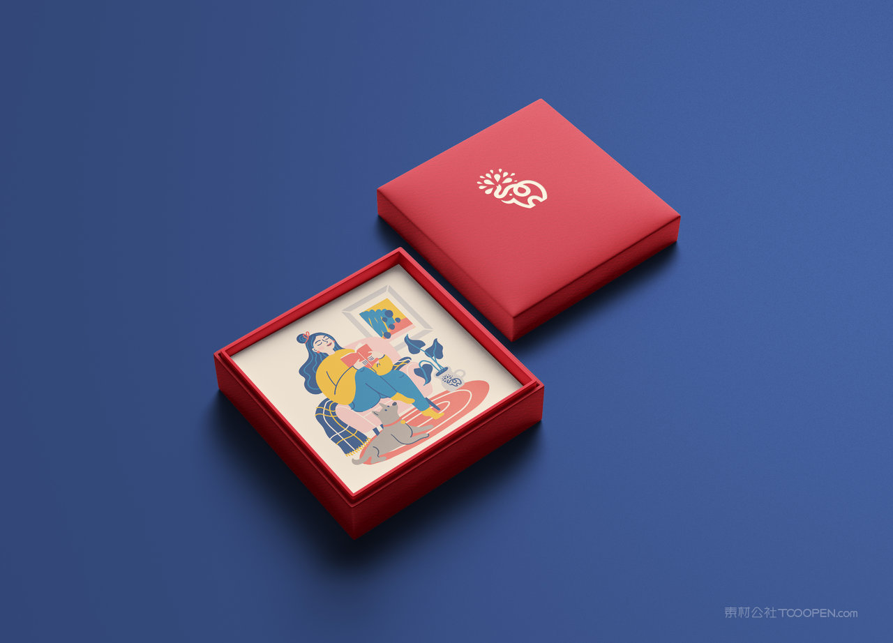 红色纪念礼品盒蓝色品牌vi展示贴图一键样机