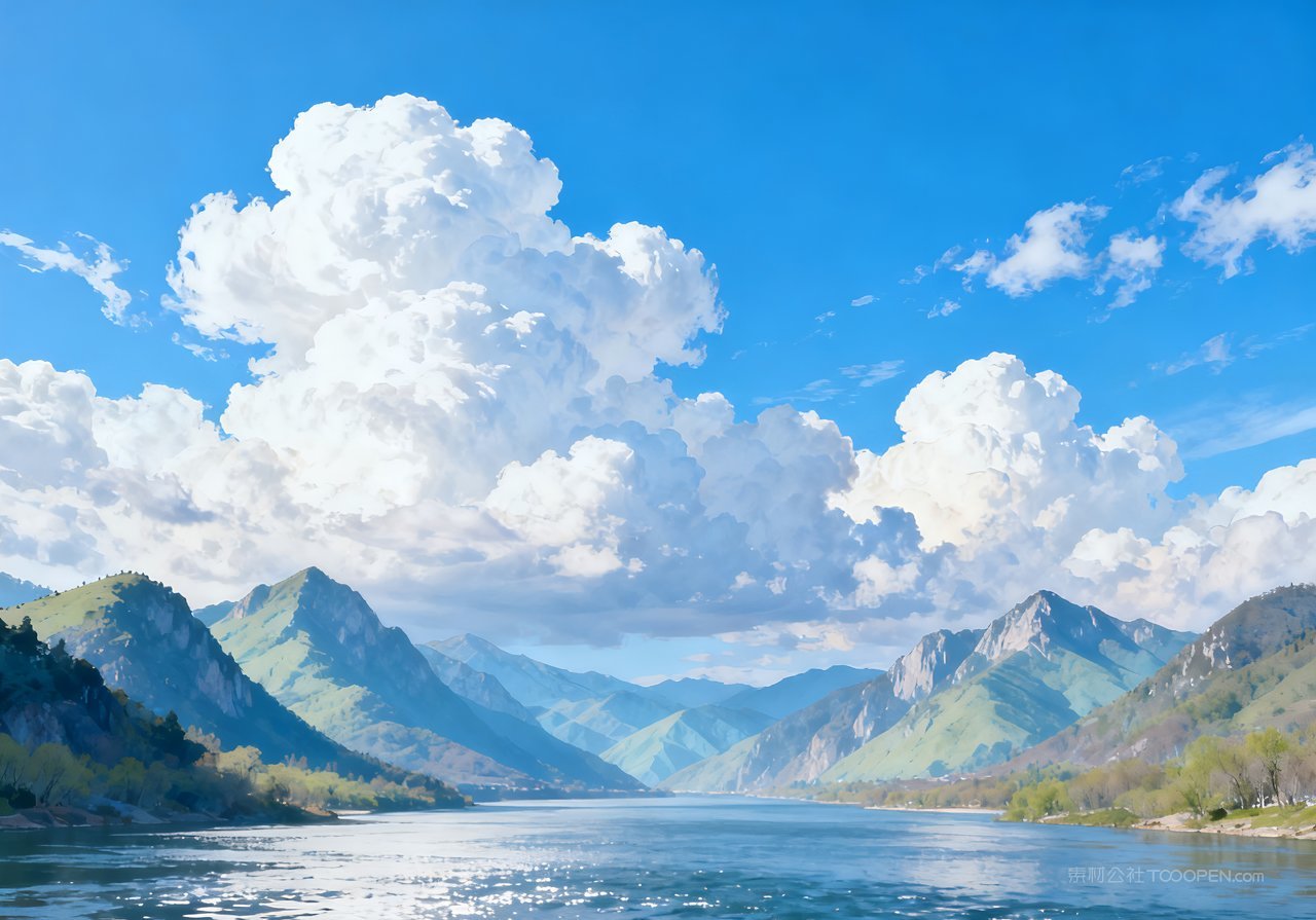 春意春天风景山峰意境天空唯美河流