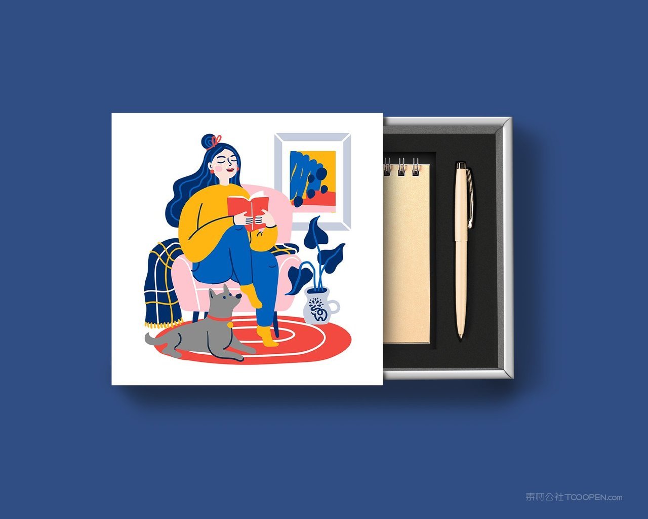 会议纪念品笔记本套装蓝色品牌vi展示贴图一键样机