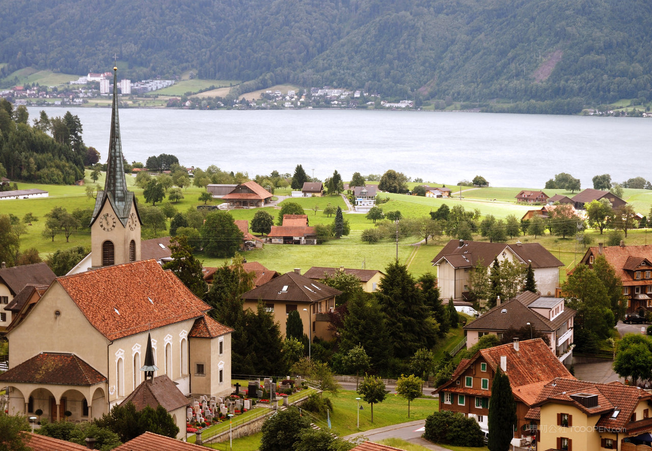 瑞士山脉山水风景画