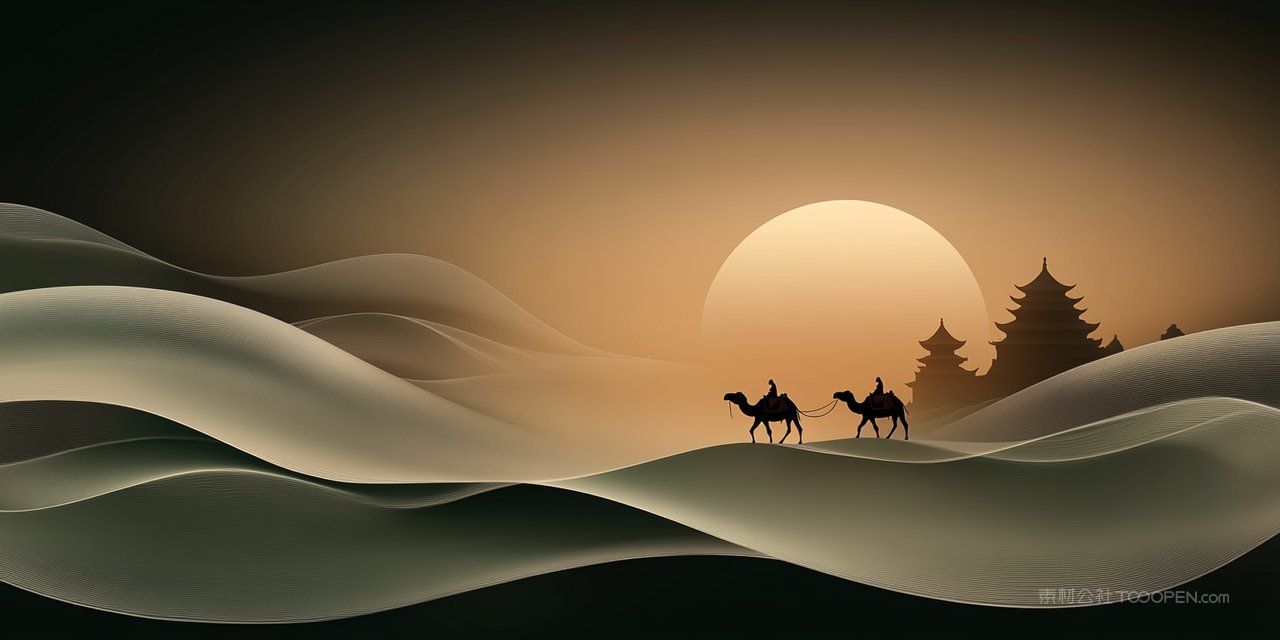 月色下沙漠骆驼丝绸之路