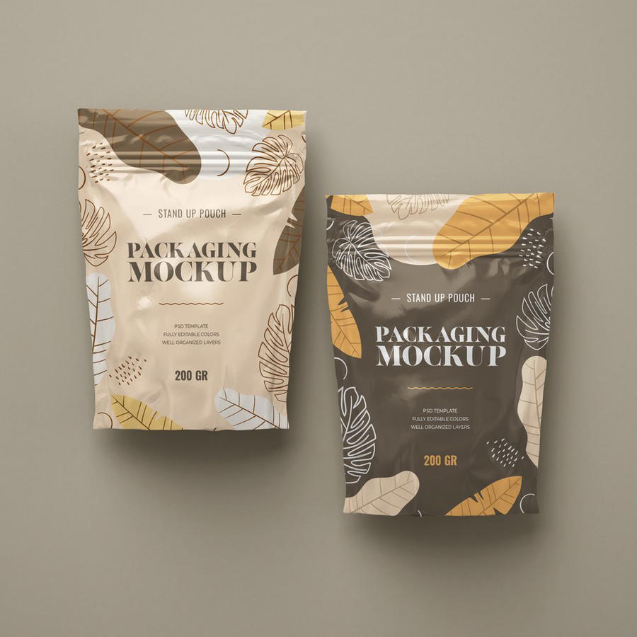 线稿几何树叶食品自封袋零食包装袋样机 (1)