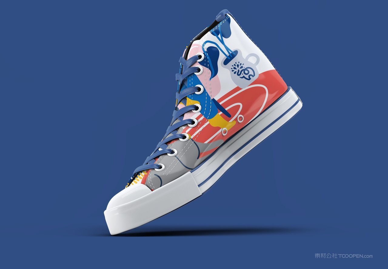 彩绘帆布鞋蓝色品牌vi展示贴图一键样机