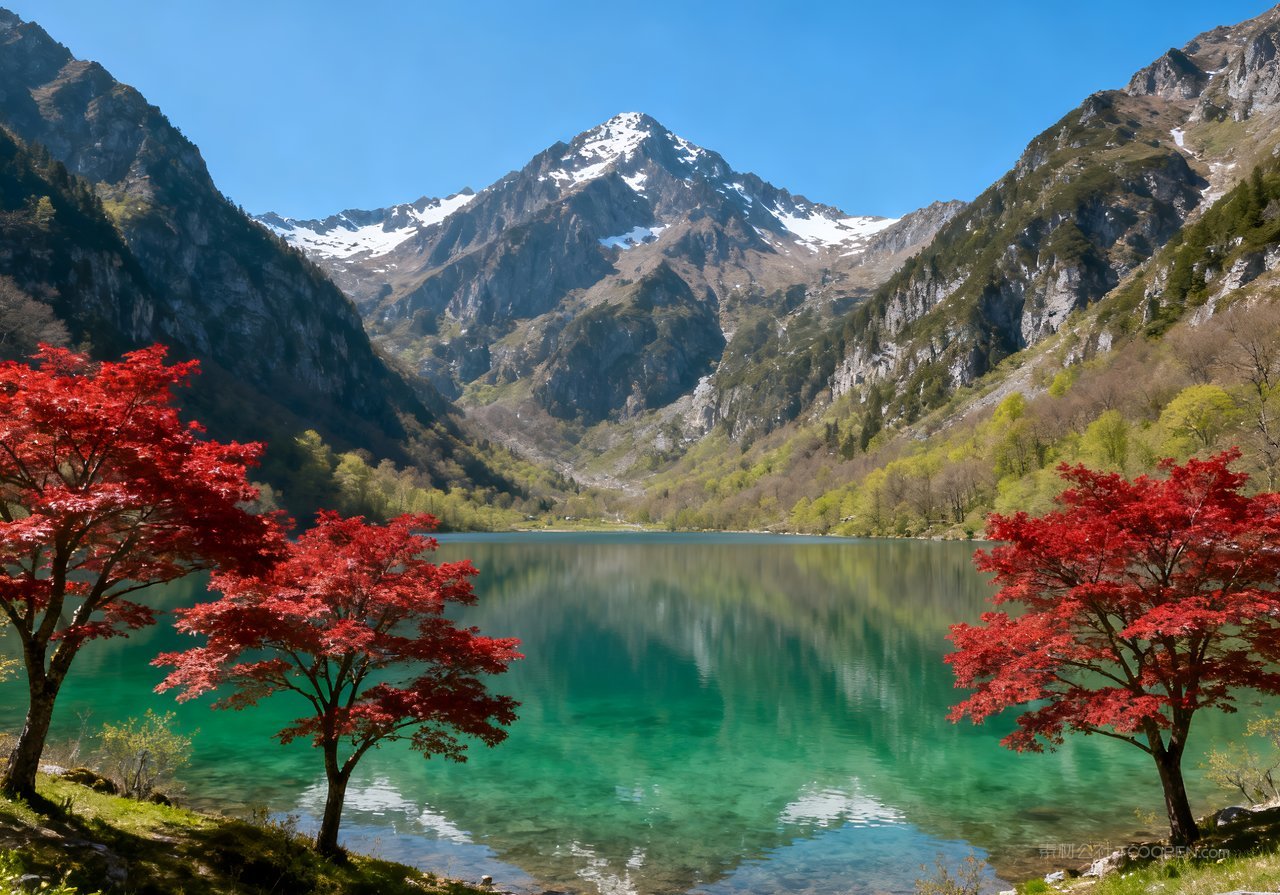 春季山峰意境唯美天空河流风景山水