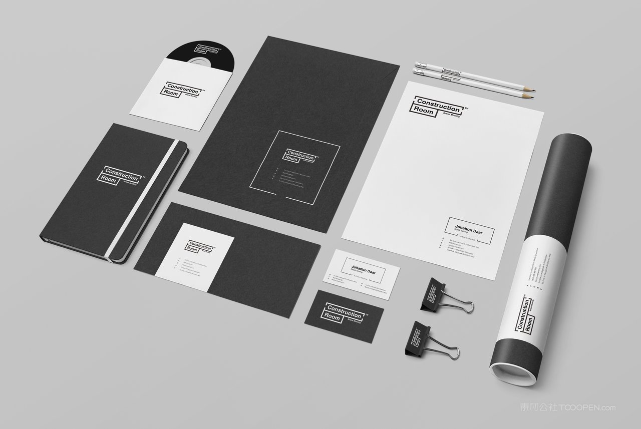 黑白名片信纸简洁办公用品商务品牌vi样机