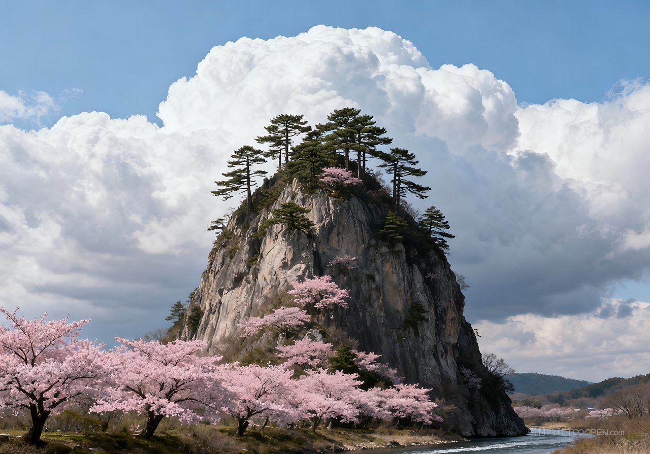 唯美春季风景意境天空河流山峰山水
