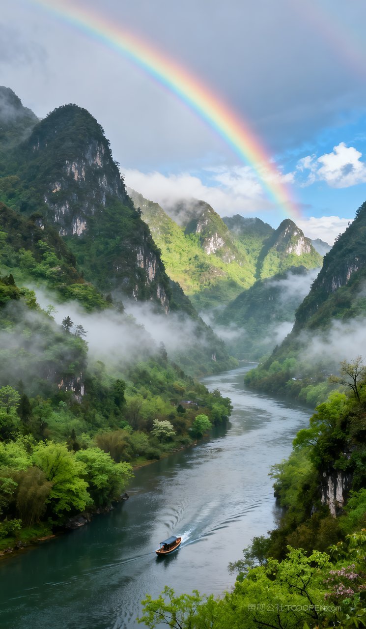 唯美自然风景山水河流天空春天山峰