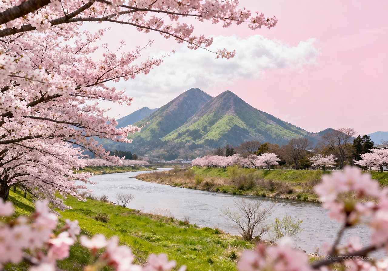 河流风景唯美山峰天空春天山水意境