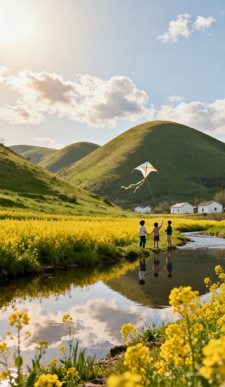 山水山峰河流天空唯美春天风景自然