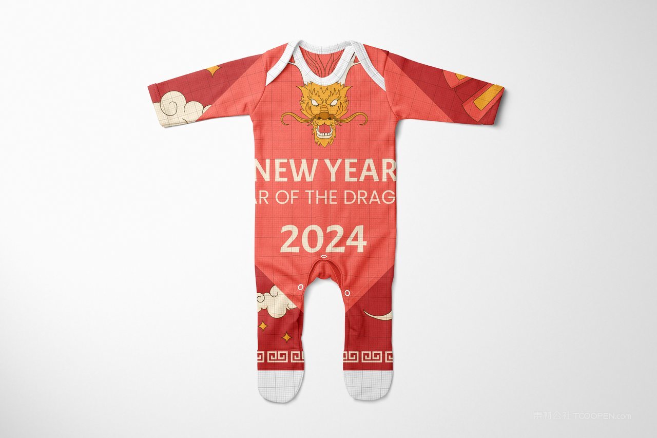 【1387期】2024年红色龙年婴儿爬行服图案印花样机  (8)