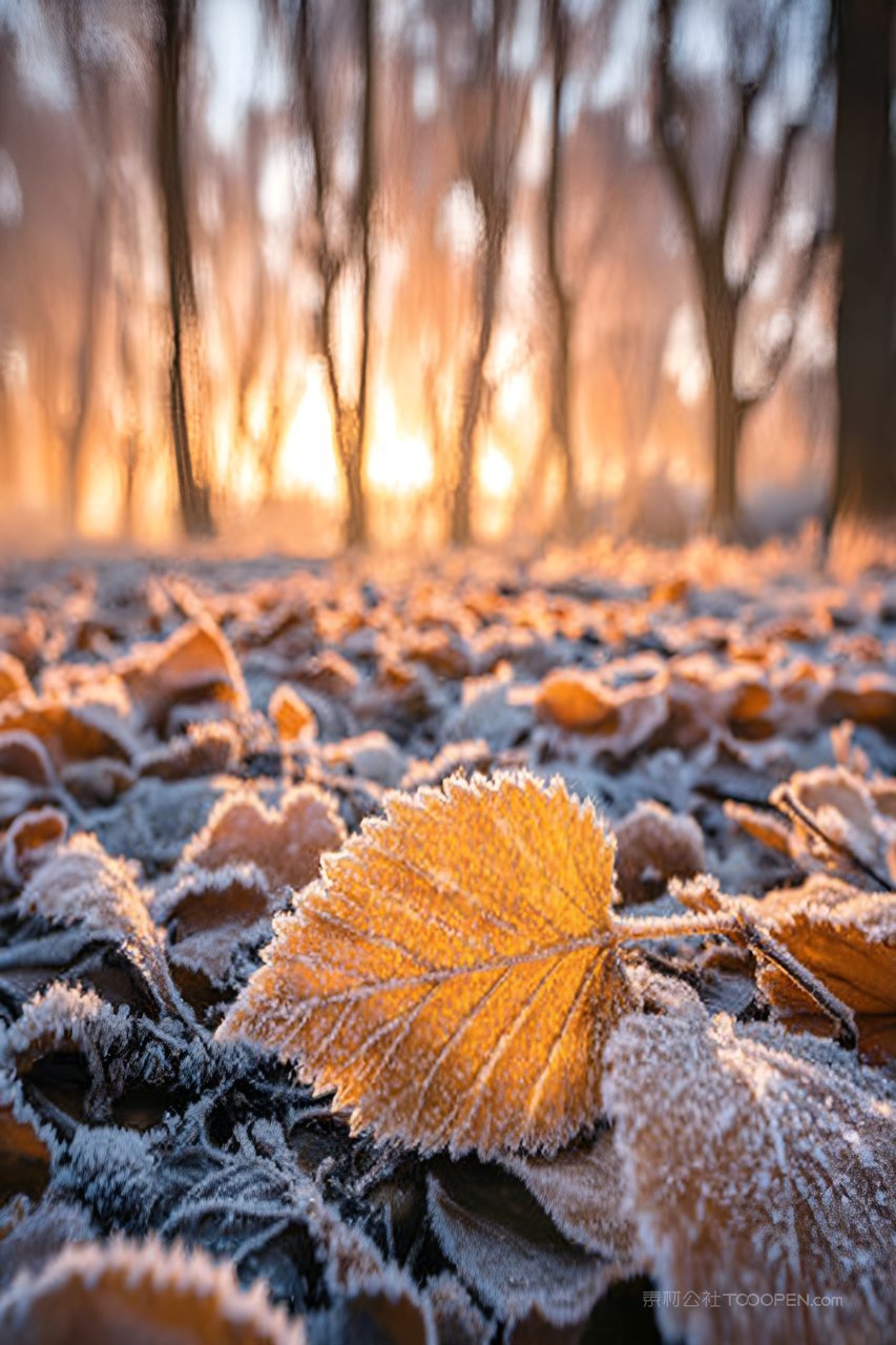 落叶冬林寒芒暖光
