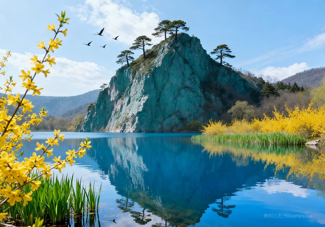 天空河流山峰风景唯美春天意境春意